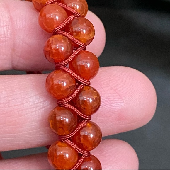 Carnelian Natural Stones Braided Adjustable Boho Stackable Cord Bracelet - Picture 7 of 8